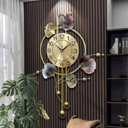 70×52cm Luxury Ginkgo Leaf Wall Clock – Silent Metal Art Pendulum Clock Home