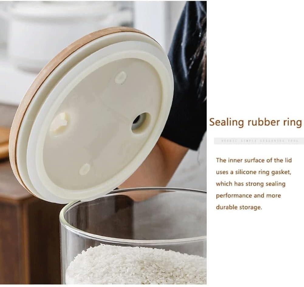 Glass Rice Dispenser 8L Airtight Grain Storage Jar Bamboo Stand Bin