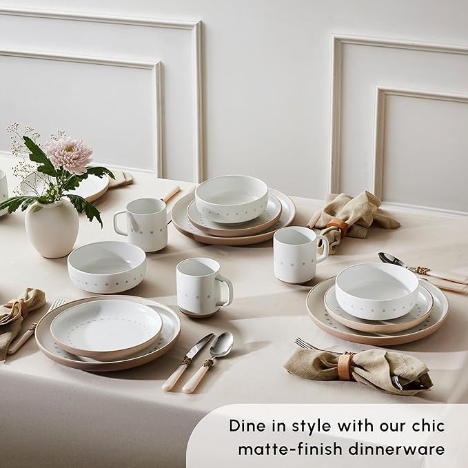 16 Piece Ceramic Dinner Set for 4 Plates Bowls Mugs Glazed Multi Color