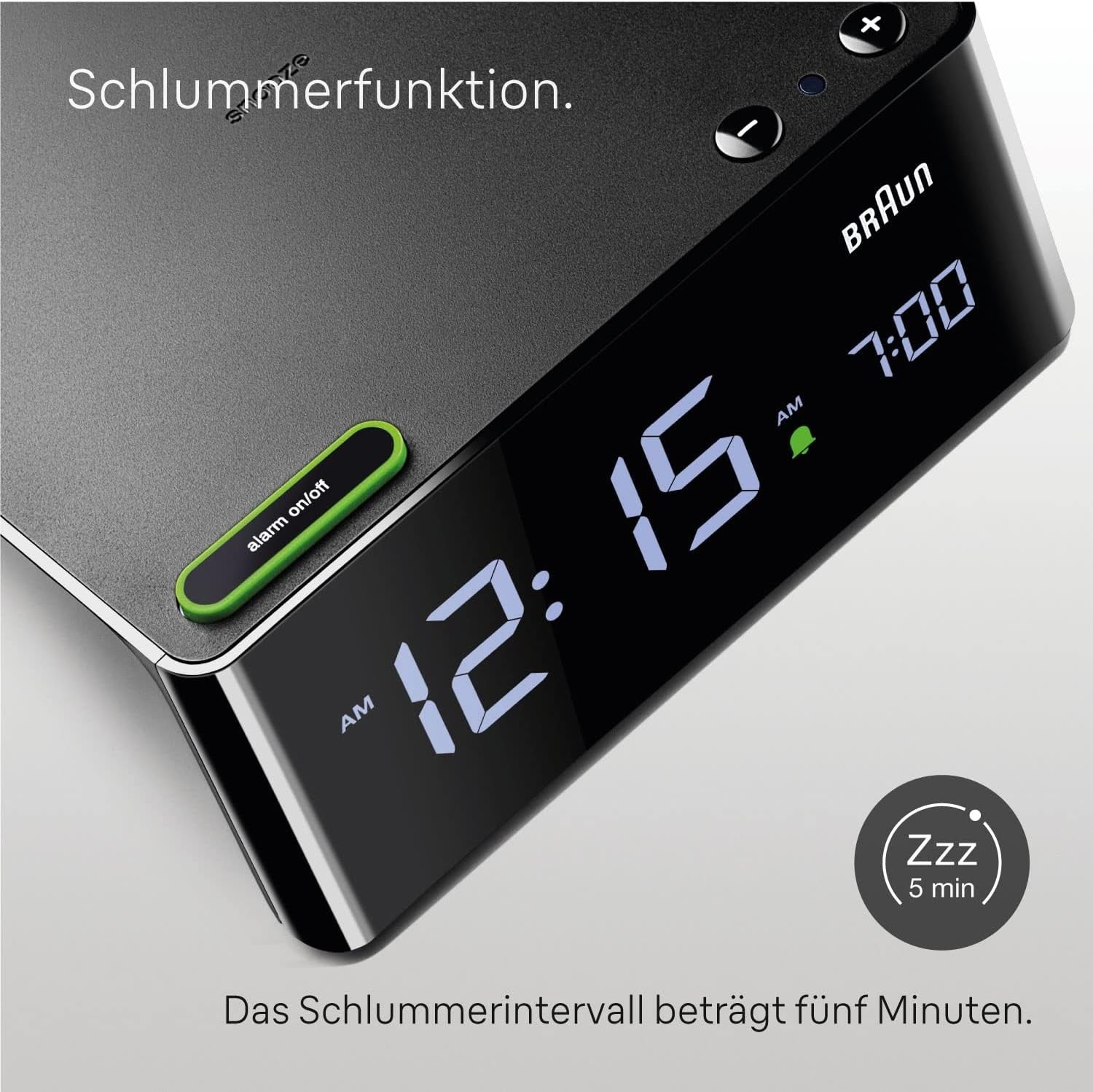 Black Digital Alarm Clock Auto Dimming LCD Display Snooze Modern