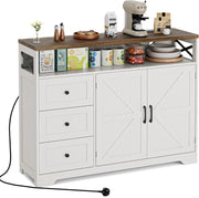 White Sideboard Cabinet 95cm Storage Unit Drawers Adjustable Shelf Charging Hub