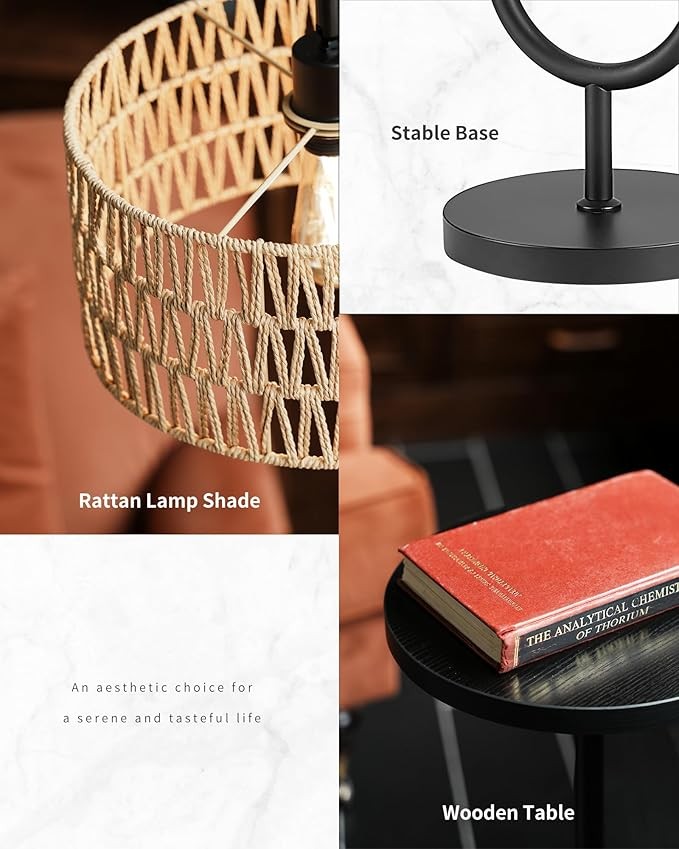 Floor Lamp with Shelf Rattan Standing Light Adjustable Height Boho Black