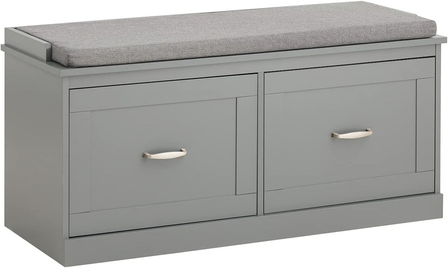 Modern Hallway Storage Bench with Cushion Seat Shoe Rack Grey MDF 98x37x49cm