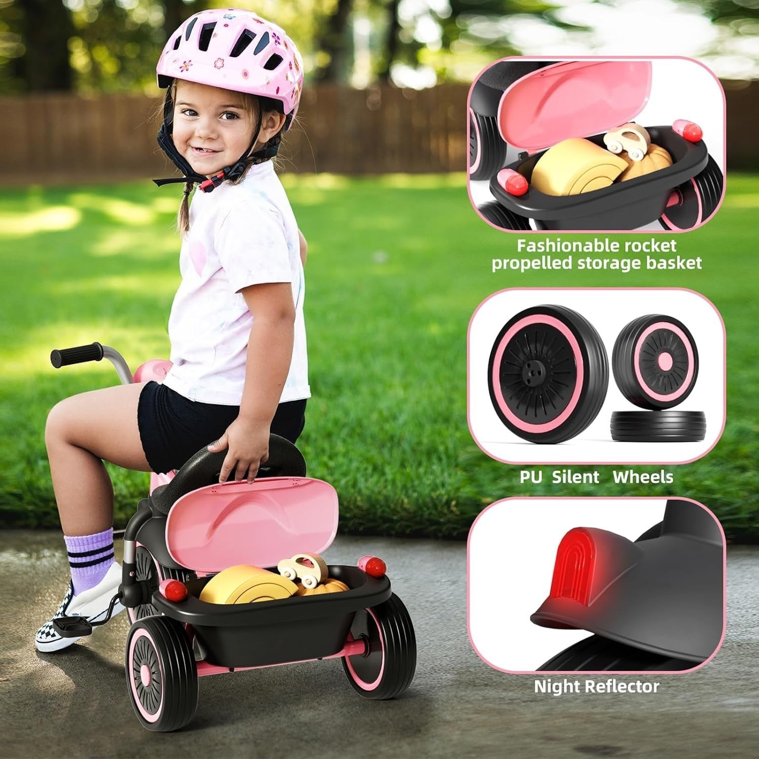 Kids Tricycle Foldable Toddler Trike Balance Bike w Basket 1-5 Years