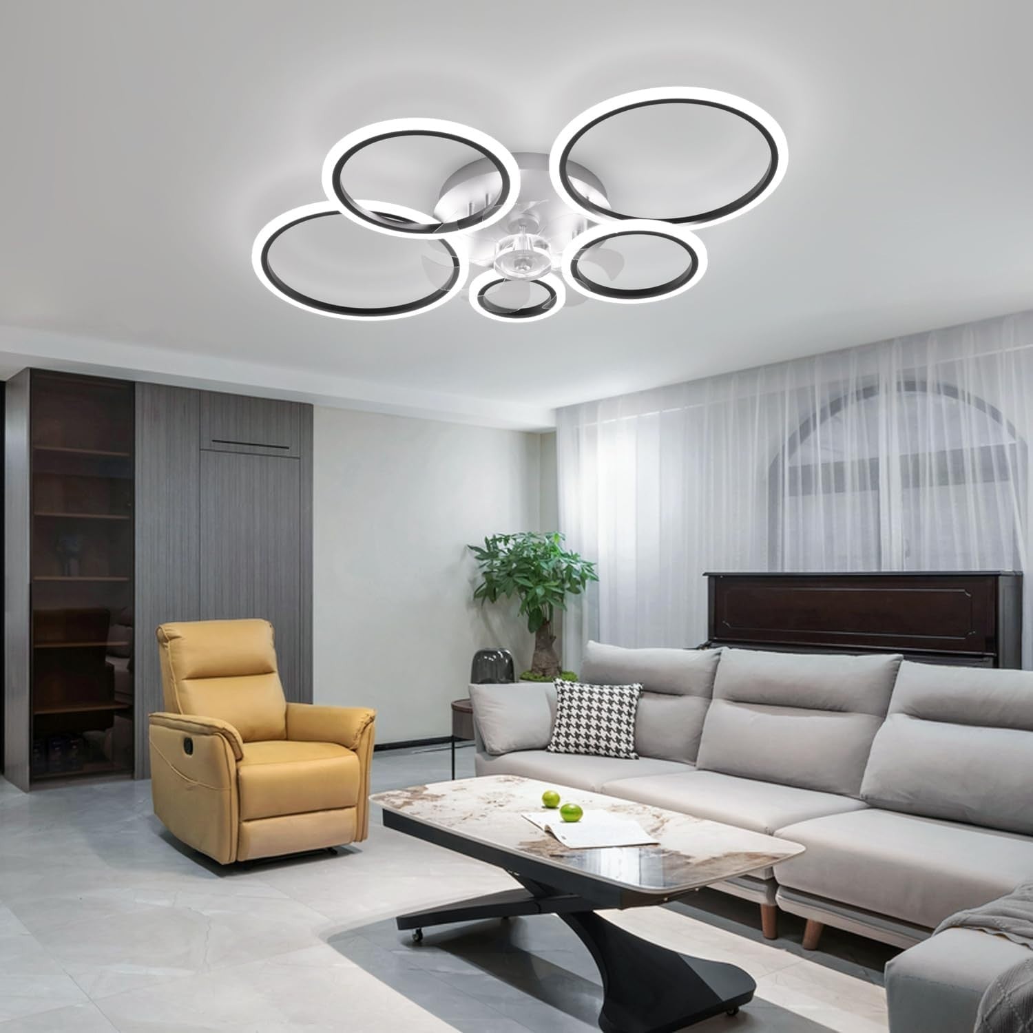 ycwdcz 100CM Smart Ceiling Fan with Light, Black, 6-Speed, Remote, LED