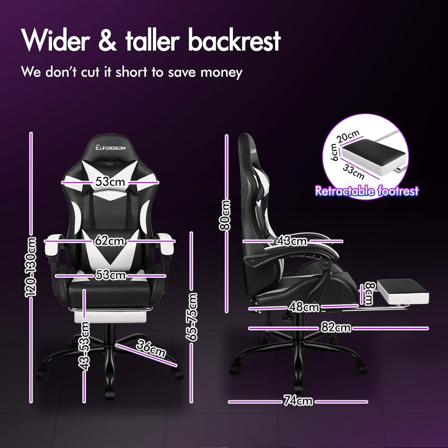 White LED Gaming Chair RGB 8-Point Massage Recliner w/ Footrest