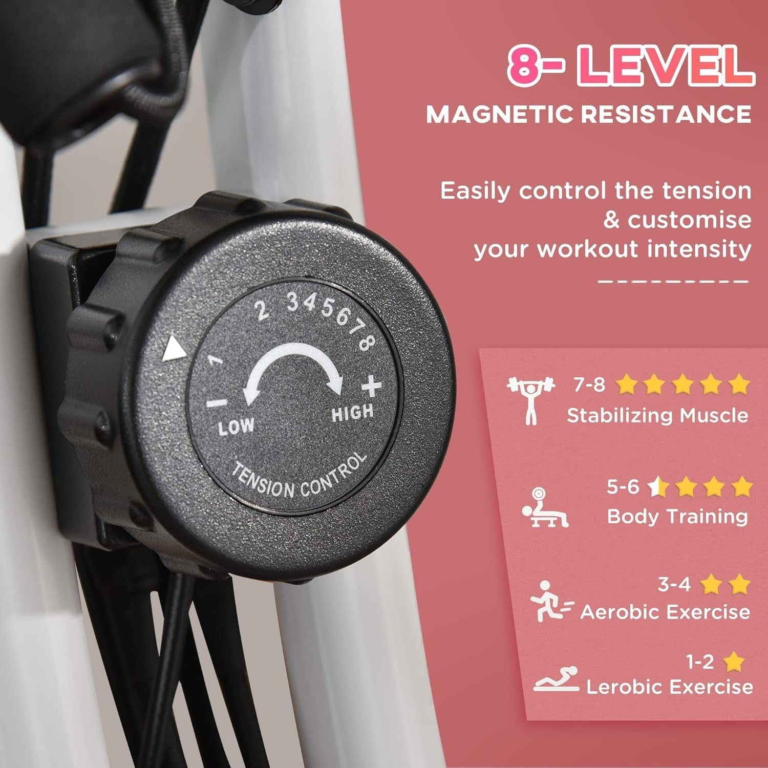 Pink 3-in-1 Folding Exercise Bike Magnetic Resistance LCD Pulse & Bands