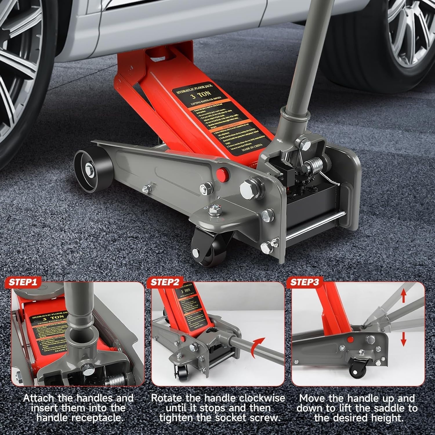 3 Ton Low Profile Hydraulic Trolley Jack 135–460mm Heavy Duty Car Lift Red