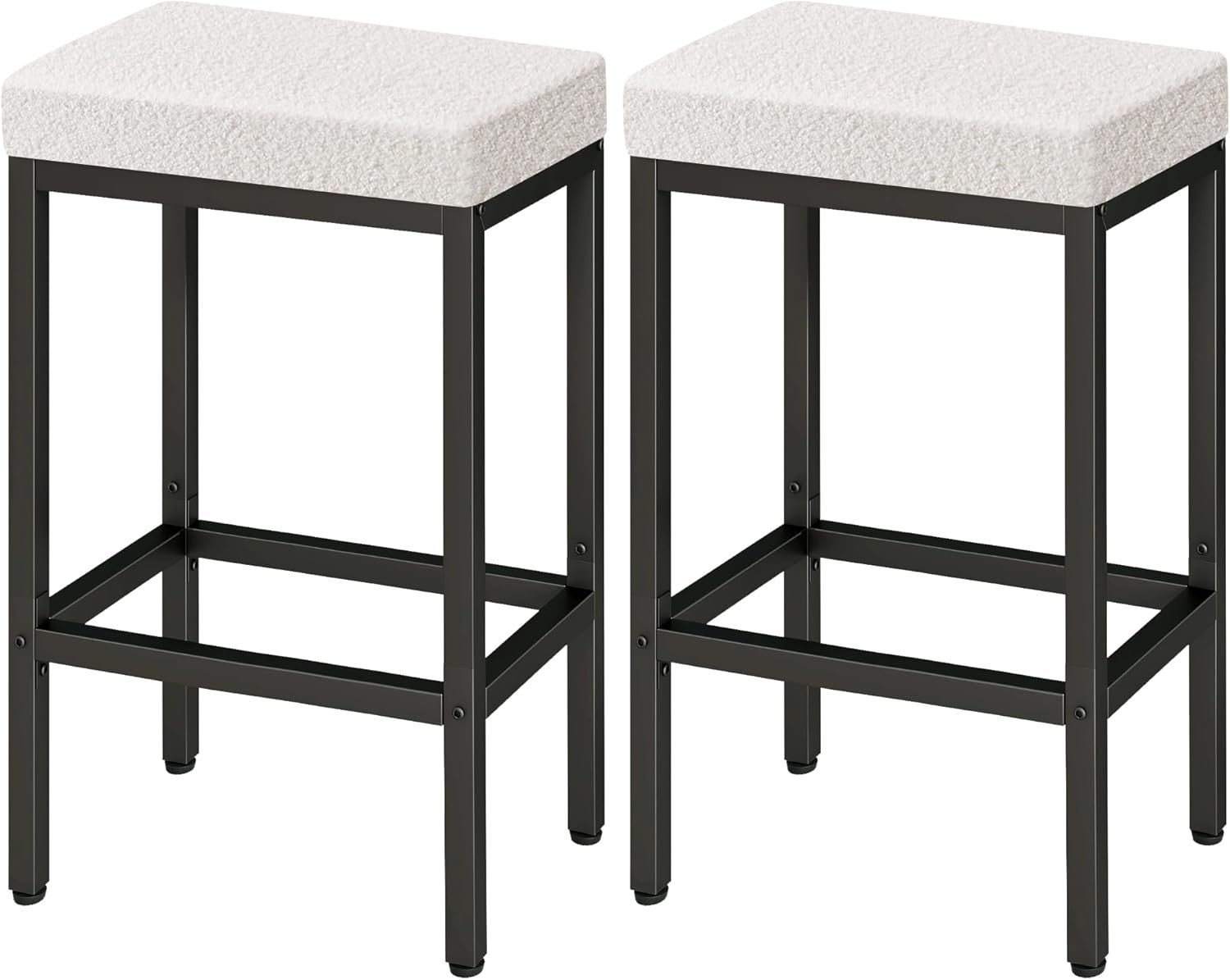 White Bar Stools Set of 2 Counter Height Kitchen Chairs 66cm
