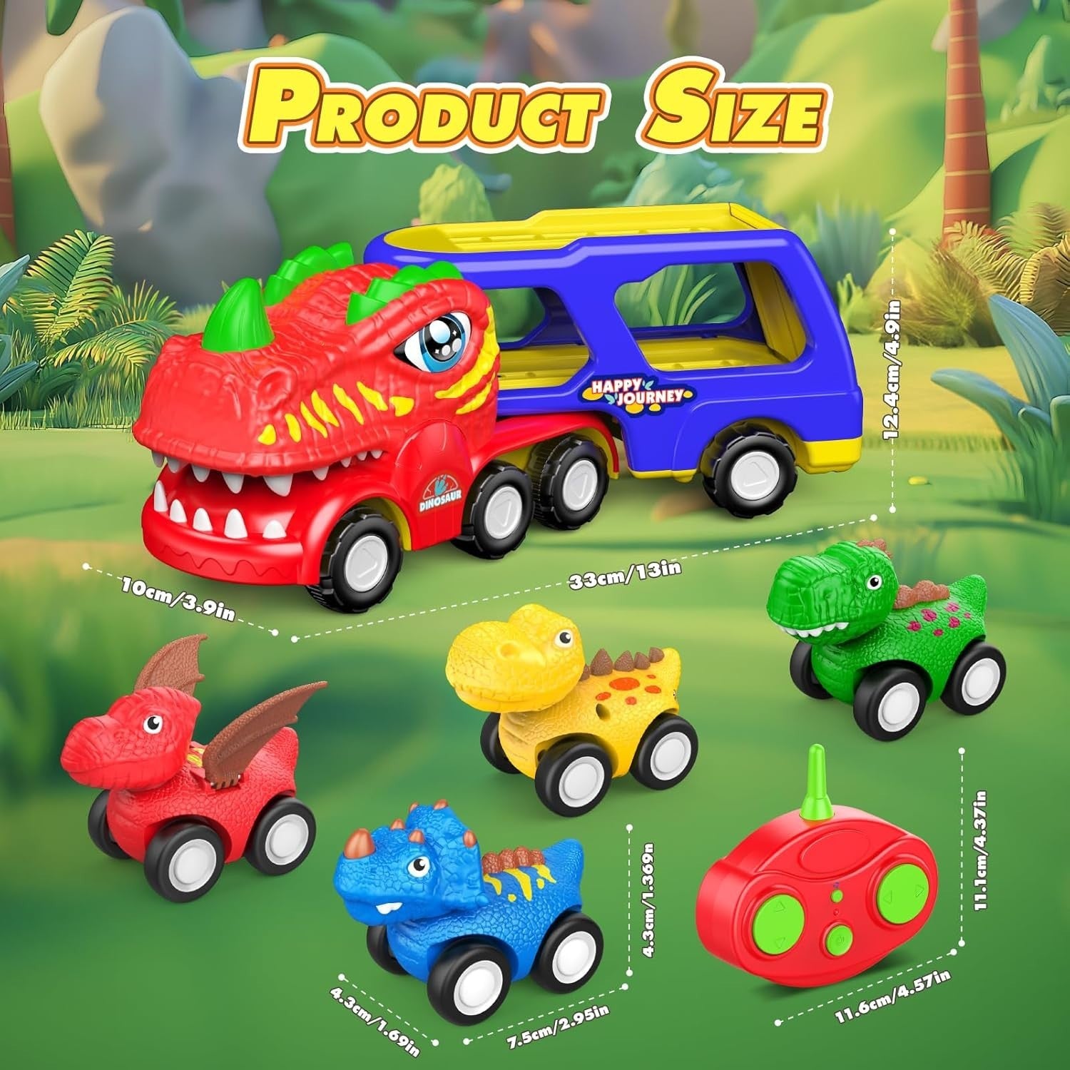 Remote Control Dinosaur Construction Truck Toy Set for Boys Age 2-6