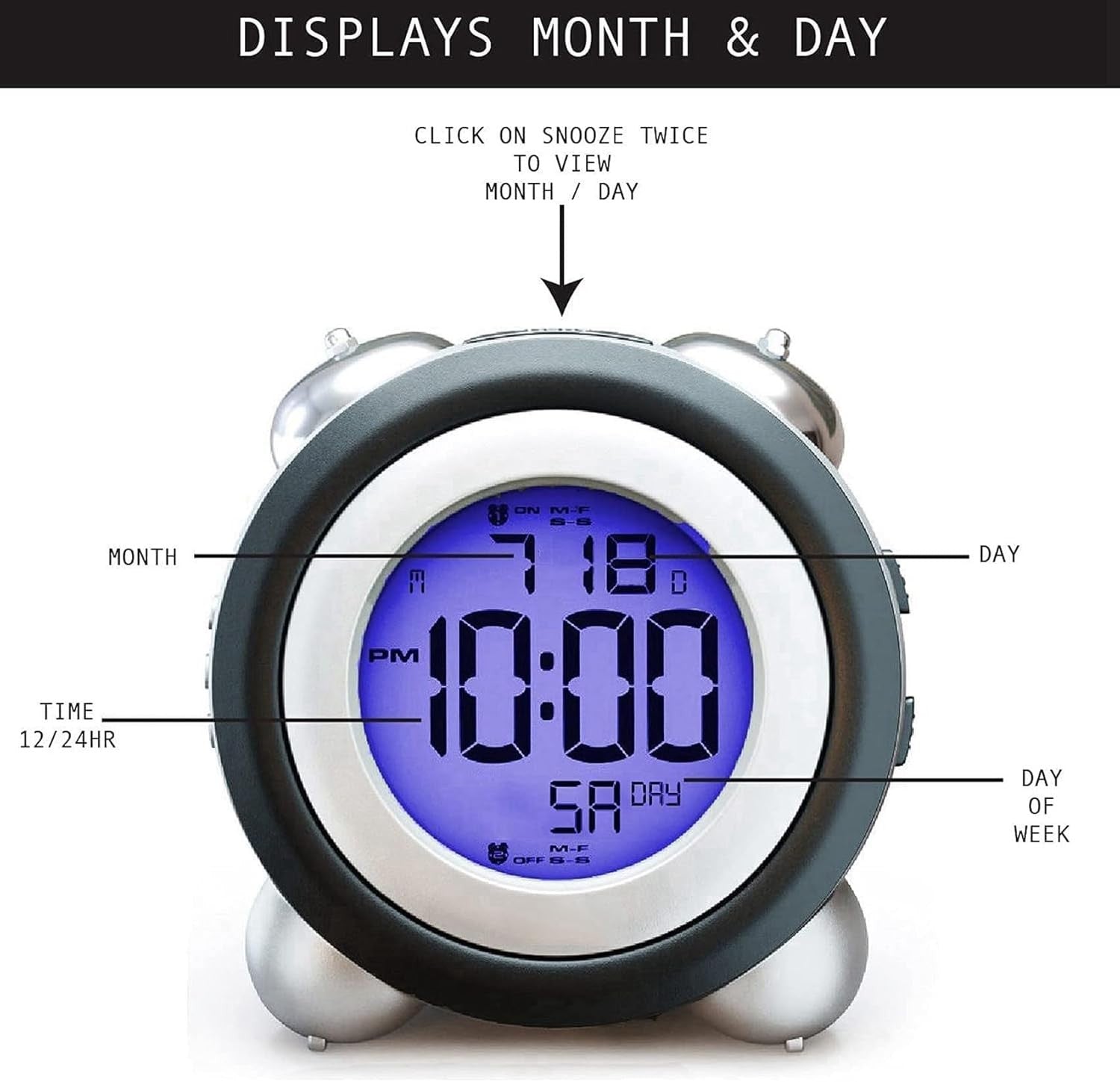 Loud Digital Alarm Clock Twin Bell Blue Backlight Heavy Sleepers Teens