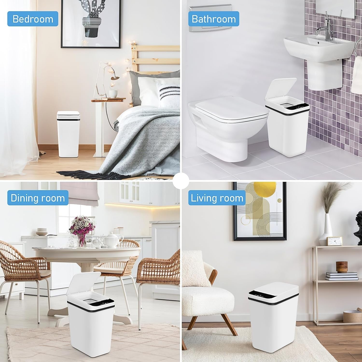 3x Automatic Motion Sensor Bathroom Bin 12L Slim Touchless Trash Can
