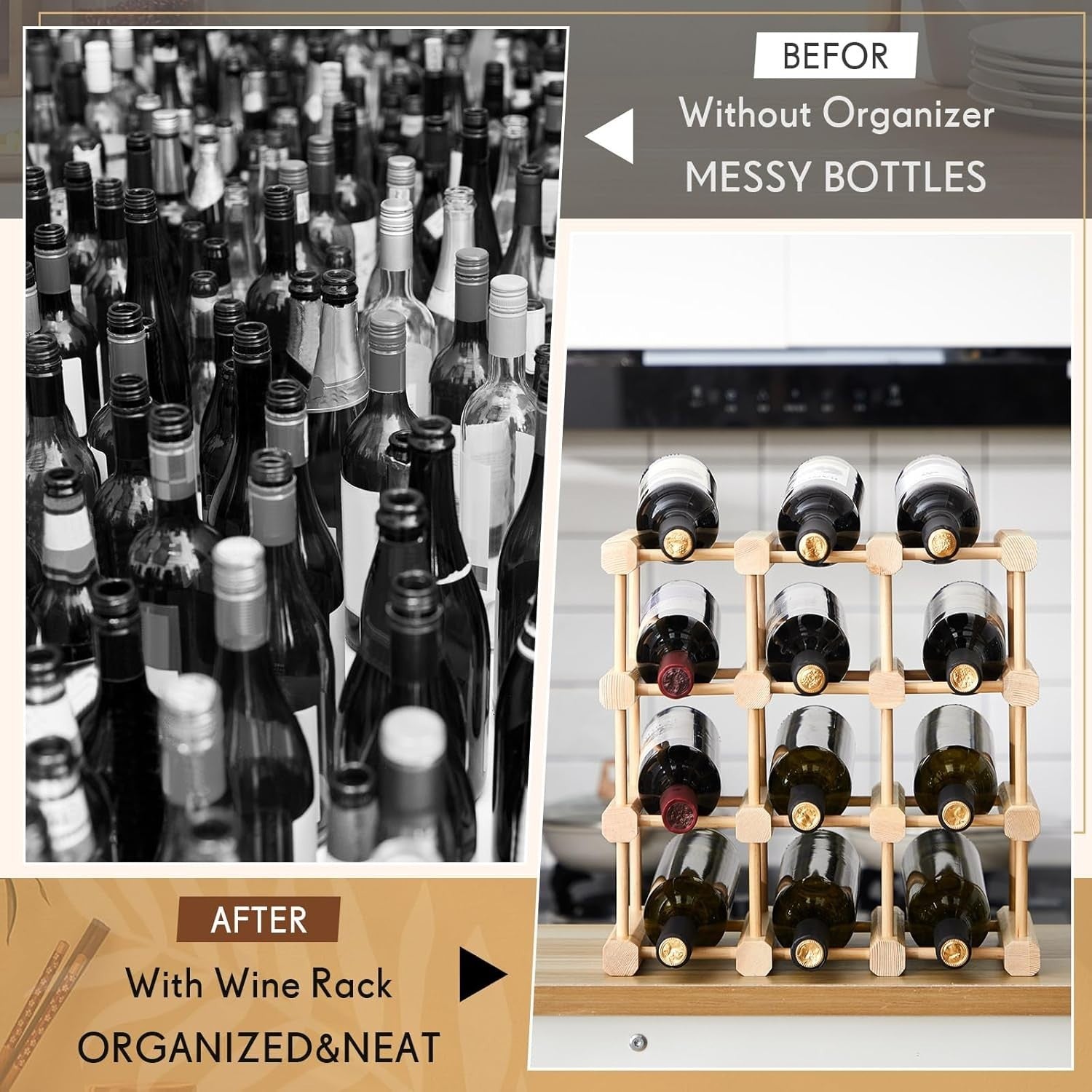 Stackable Wooden Wine Rack 12 Bottle Holder | Modular Countertop Storage Stand