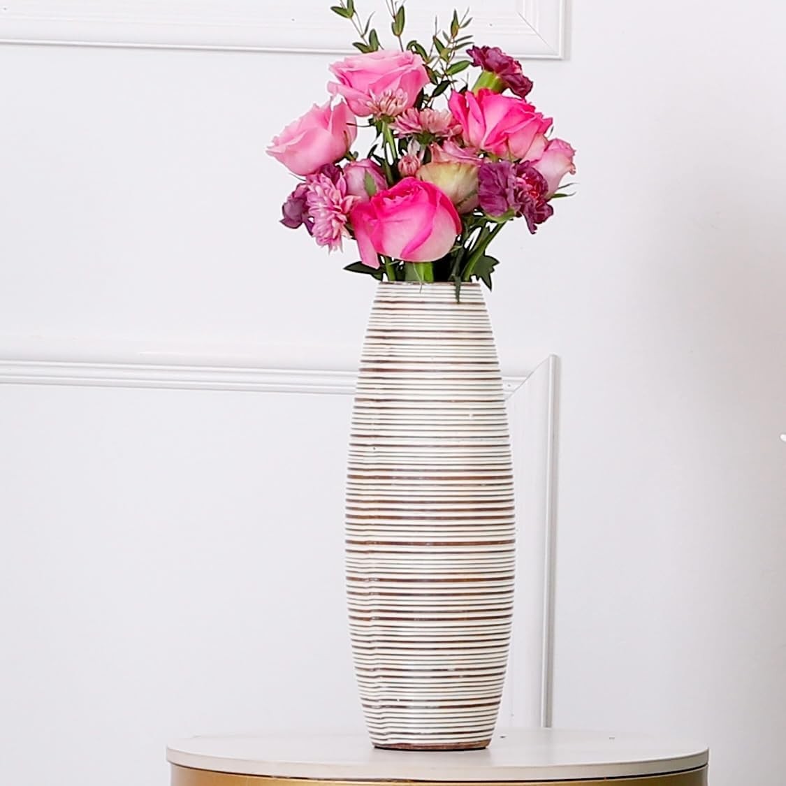 Large White Wash Floor Vase 36cm Tall Pampas Grass Modern Home Décor