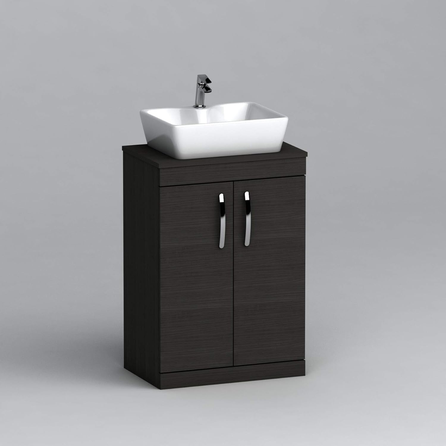 600mm Black Floor Standing Bathroom Vanity Unit with Basin 2 Door Sink Cabinet