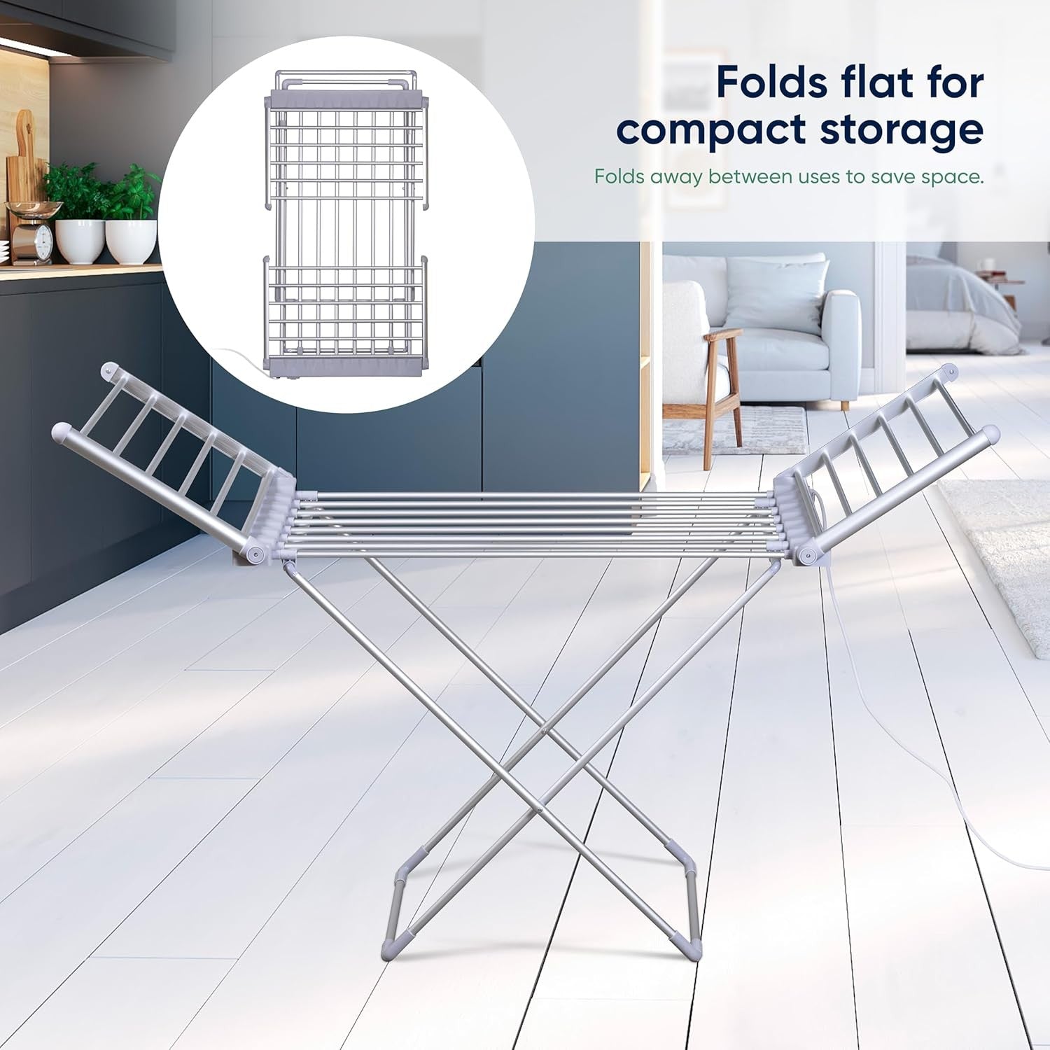 Heated Clothes Airer Electric Folding Winged Dryer 14m Indoor Drying Rack