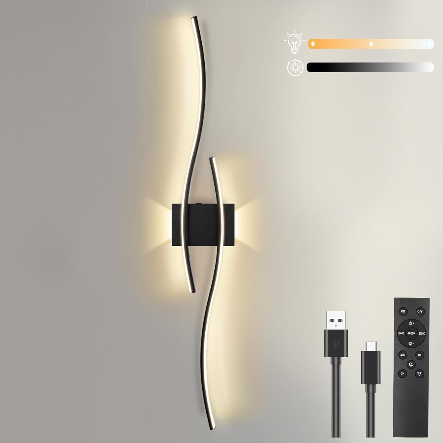 Wireless Rechargeable Wall Light 100cm, Remote Control, Dimmable Warm-Cool