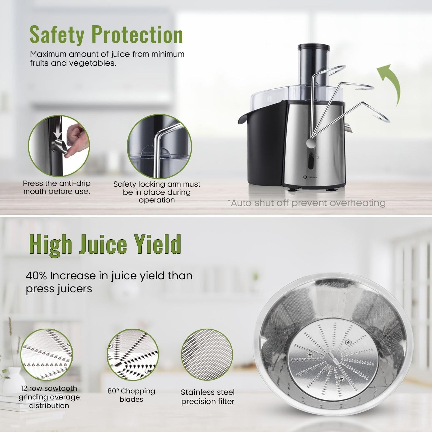 1000W Centrifugal Juicer 75mm Wide Chute 2 Speed Whole Fruit BPA Free Easy