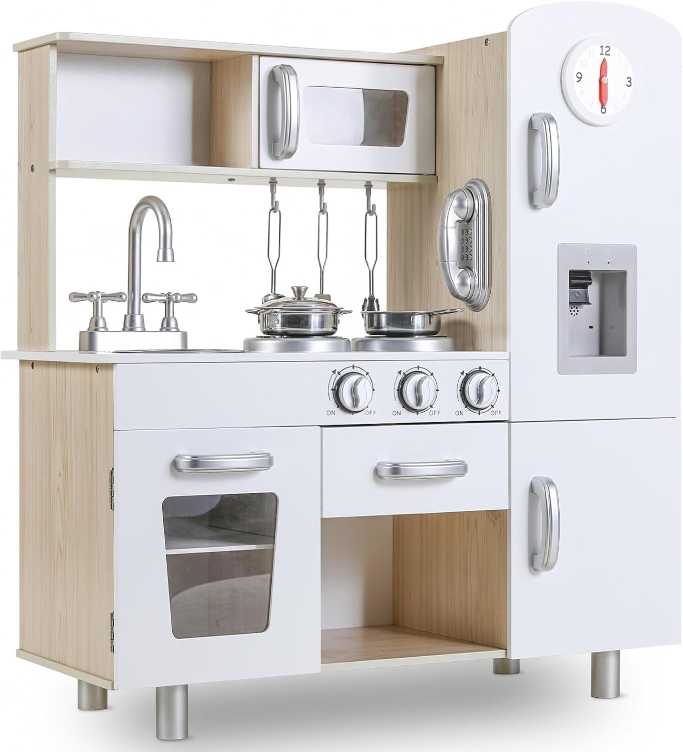 Kids Wooden Play Kitchen Set w/ Lights Sounds Oven Phone White