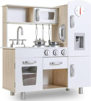 Kids Wooden Play Kitchen Set w/ Lights Sounds Oven Phone White