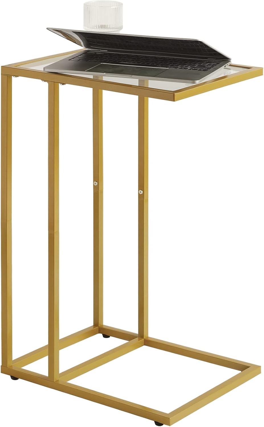 Gold C-Shaped Side Table 30x40x63 cm | Tempered Glass Sofa & Bed Table