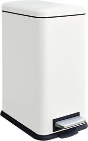 17L White Stainless Steel Pedal Bin Slim Bathroom Soft Close Lid