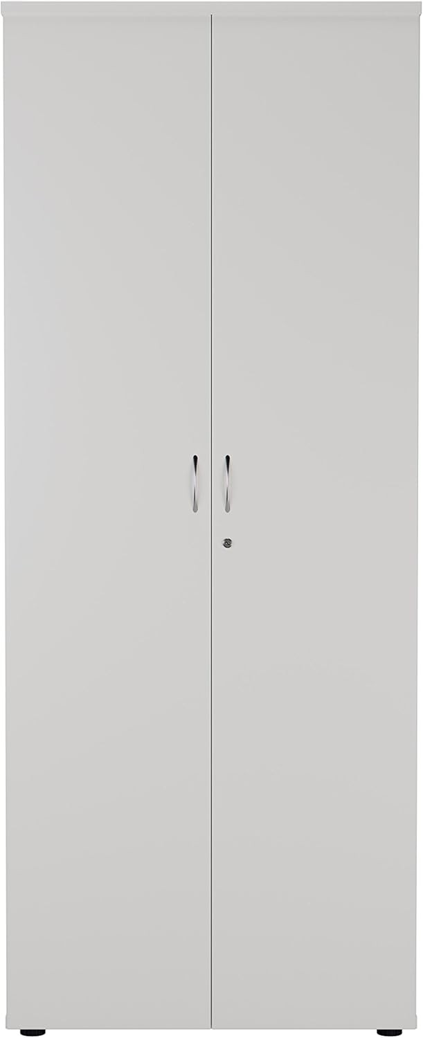 Tall White Lockable Office Cupboard 4 Shelf Storage Cabinet 200cm