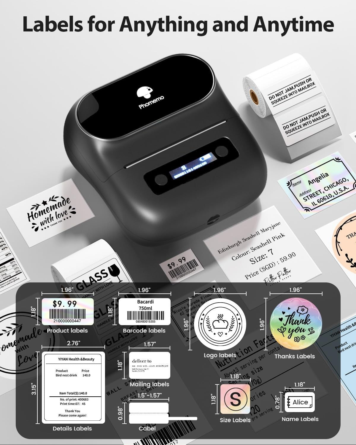 Phomemo M220 Portable Thermal Label Printer Bluetooth for Home & Office