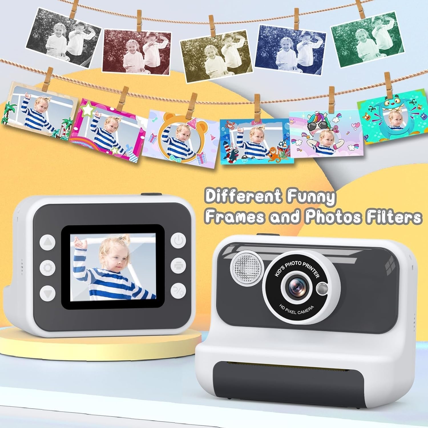 Kids Instant Print Camera 1080P HD 32GB Card Photo Paper Toy White