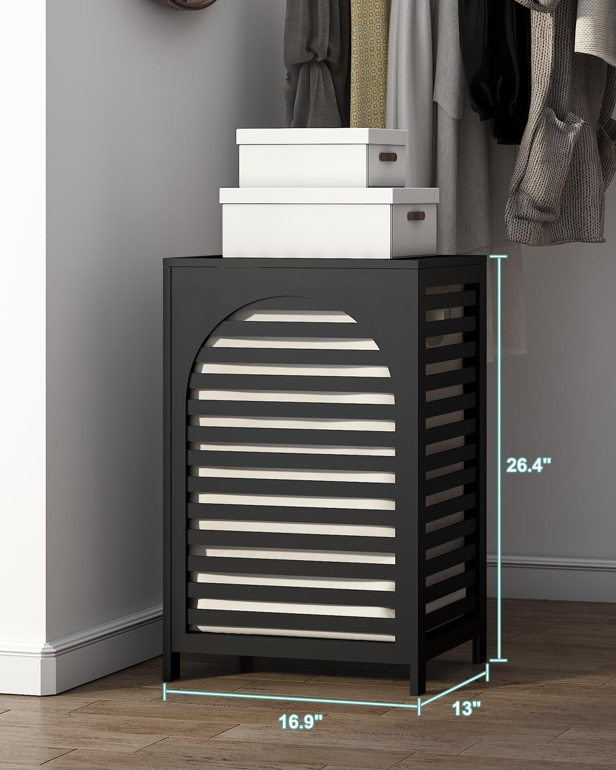 Black Bamboo Laundry Hamper 85L with Lid & Removable Liner | Ventilated Clothes