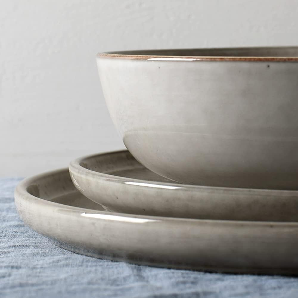 16pc Stoneware Dinner Set Grey Reactive Glaze Plates Bowls Microwave Safe