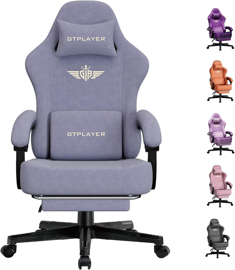 Ergonomic Fabric Gaming Chair w/ Footrest Recliner Macaron Purple