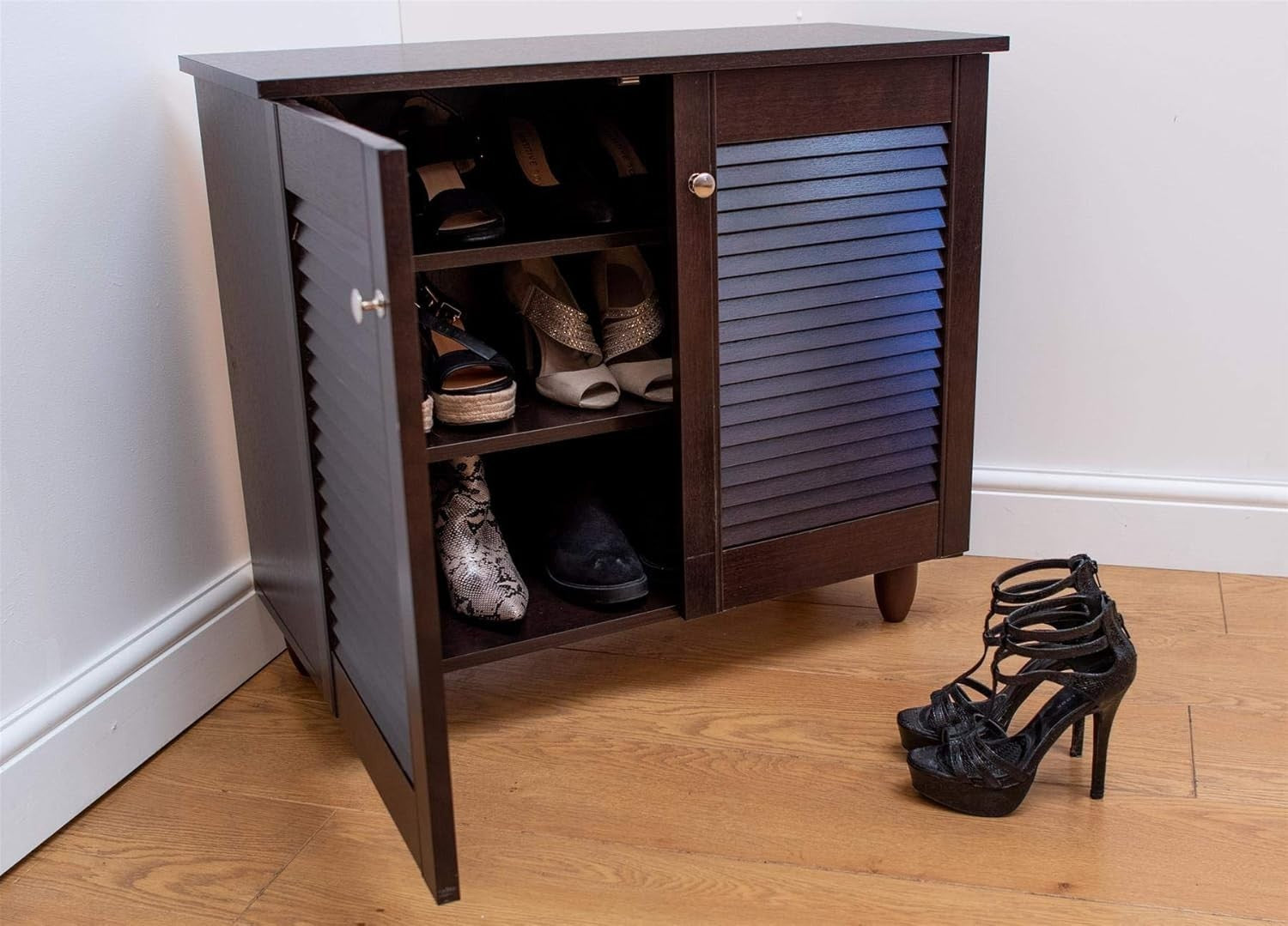2 Door Shoe Storage Cabinet Footwear Rack Organizer 77x34x68 cm Dark Wenge