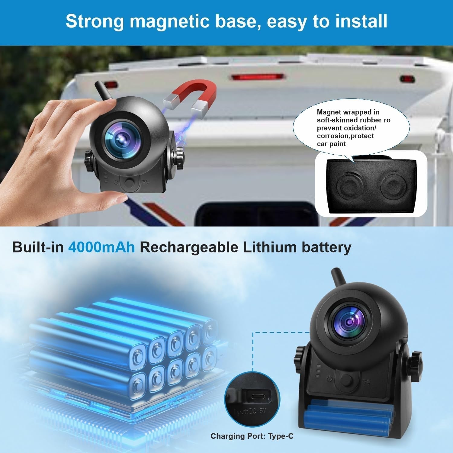 720P Wireless Reversing Camera WiFi Magnetic Backup Cam Night Vision