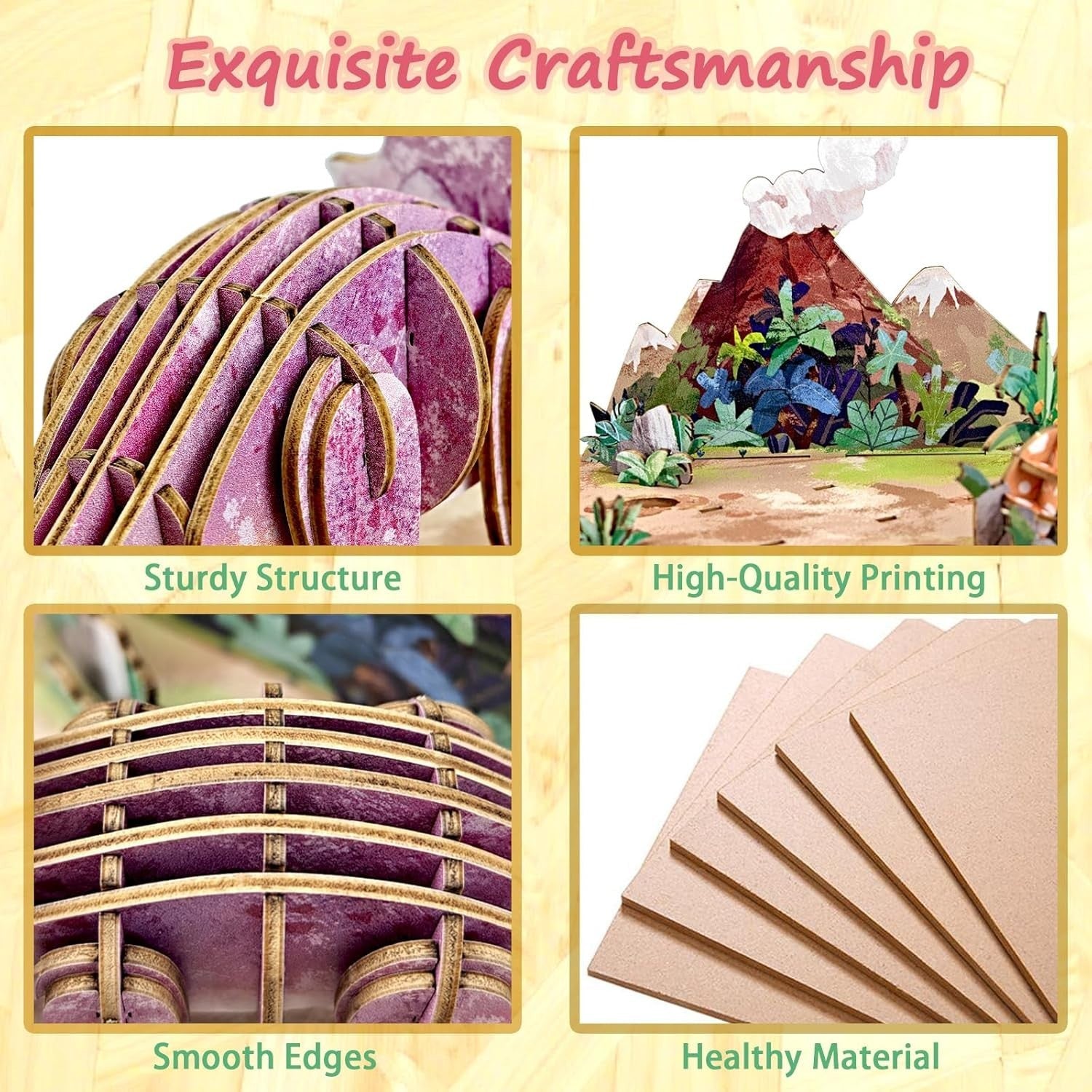3D Wooden Dinosaur Puzzle Kit for Kids - Educational, Handmade Gift