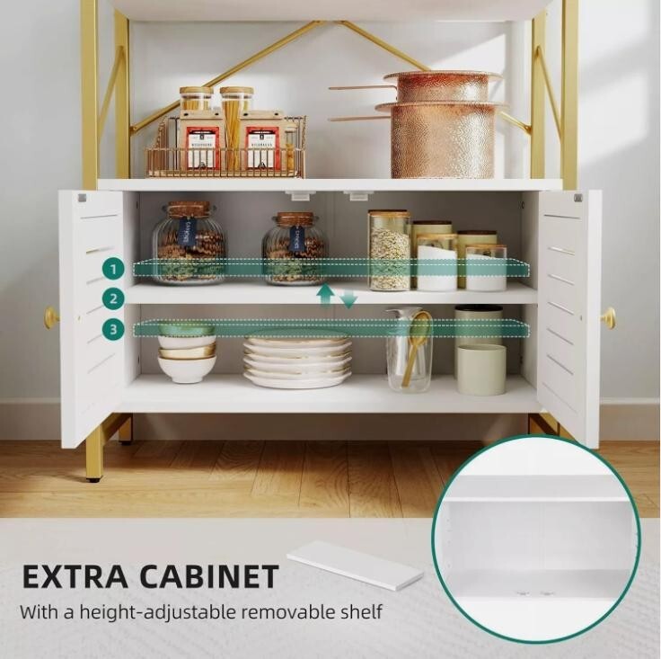 Modern 5 Tier Bookcase Storage Unit Display Rack with Cabinet Gold Frame