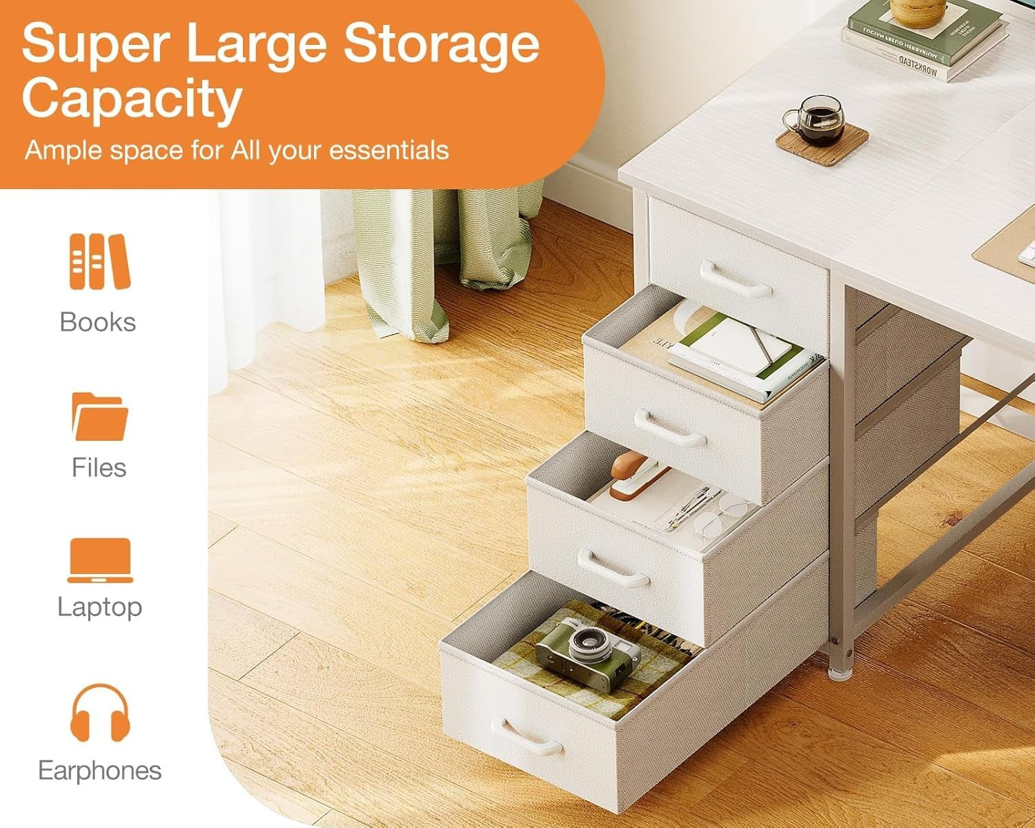 White 140x48cm Computer Desk with 8 Drawers, Modern Study & Office Table