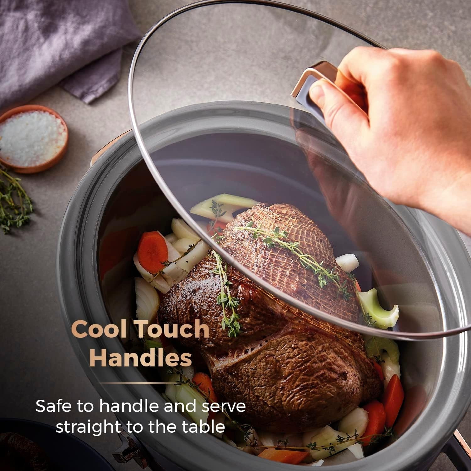 6.5L Large Slow Cooker with Removable Pot, 3 Heat Settings & Cool Handles