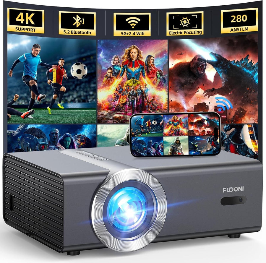 1080P WiFi Bluetooth Projector 4K Support Electric Focus 300"