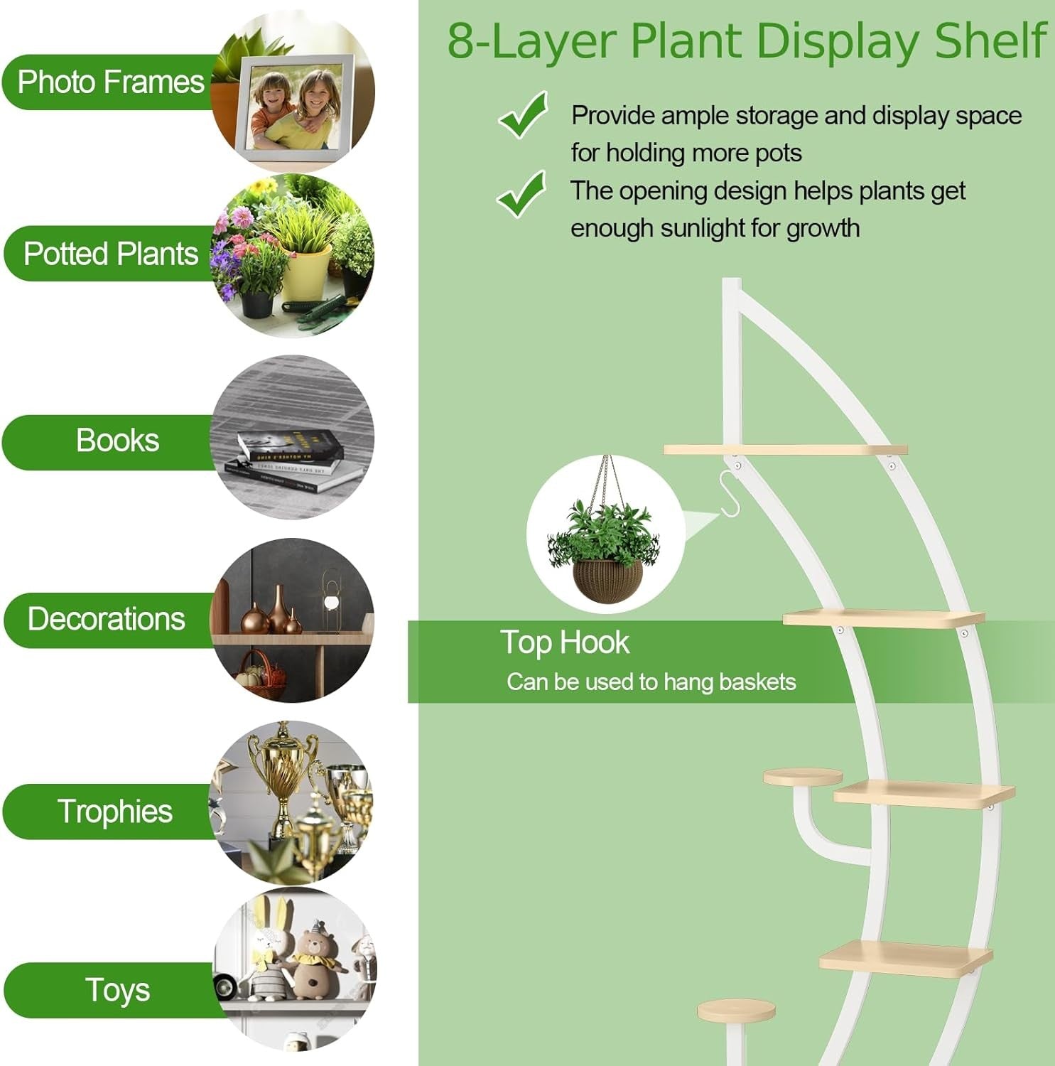 2PC 8 Tier Plant Stand Curved Half Moon Ladder Shelf Indoor Outdoor Display