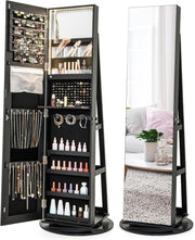 Black Rotating Jewelry Organizer LED Full Mirror Lockable Storage Unit