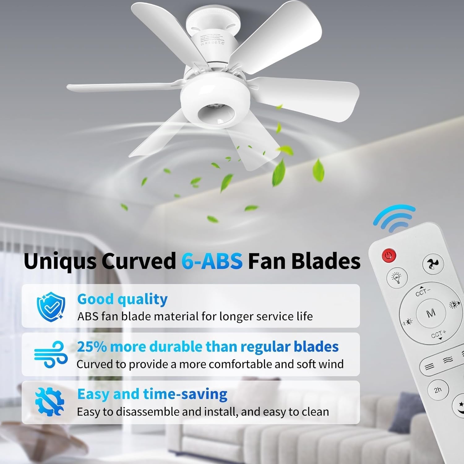 16.9-Inch Ceiling Fan with Light, Multicolour, Dimmable, Remote Control