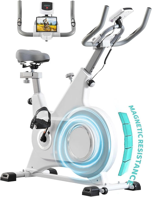 Quiet Magnetic Spin Bike w/ LCD Monitor, Tablet Holder & Heavy Flywheel