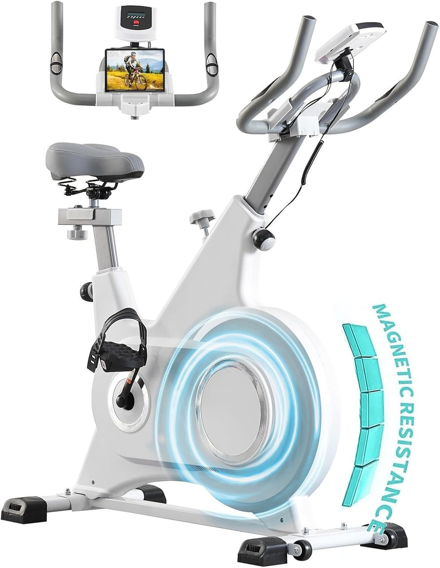 Quiet Magnetic Spin Bike w/ LCD Monitor, Tablet Holder & Heavy Flywheel