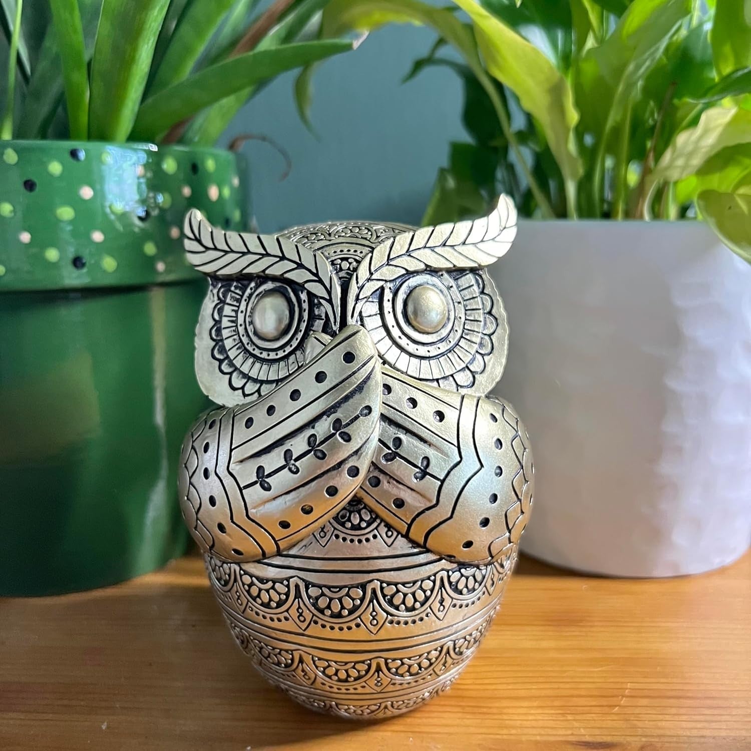 Golden Owl Figurine 13cm Home Decor Ornament Gold Statue Shelf Display Gift
