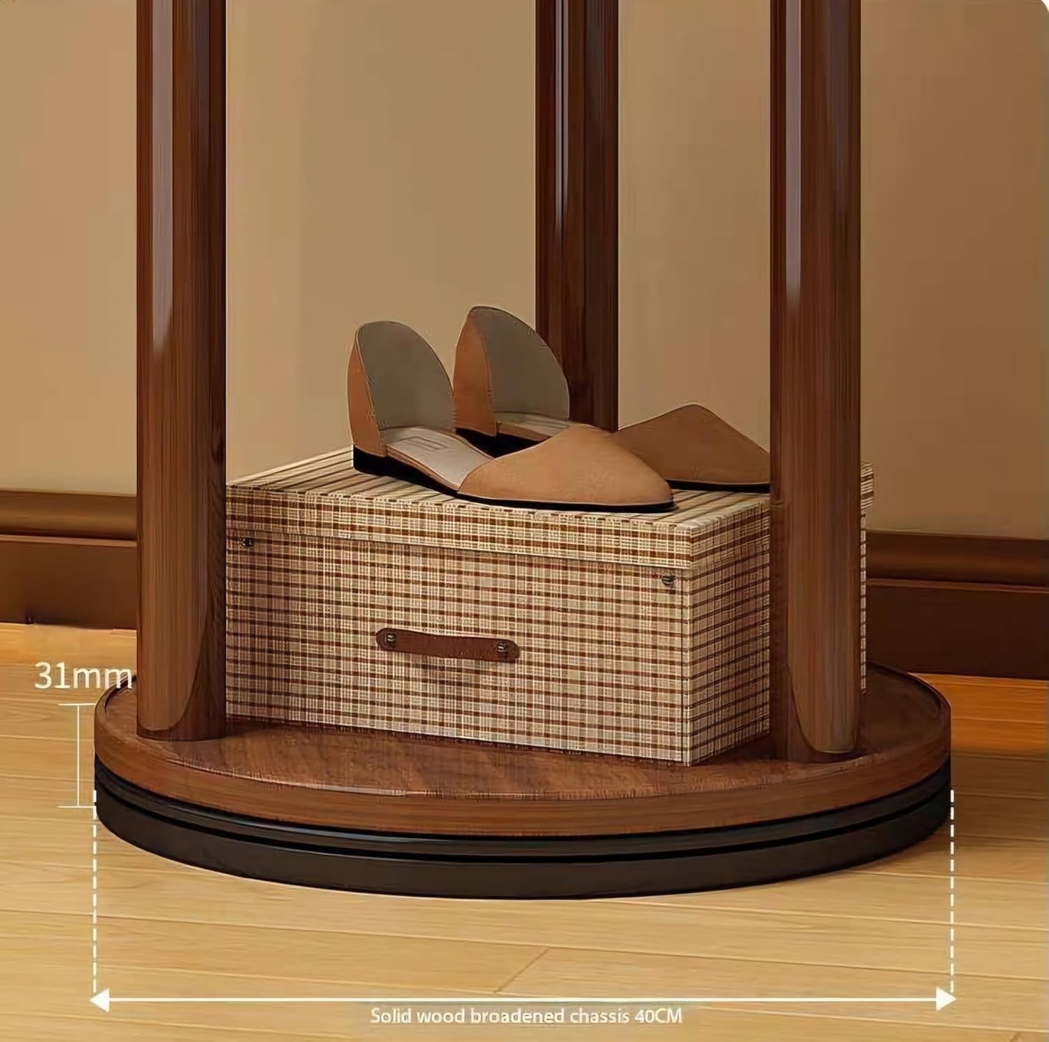 360° Rotating Wooden Coat Rack Stand with Shelf Solid Wood Hall Tree 165cm
