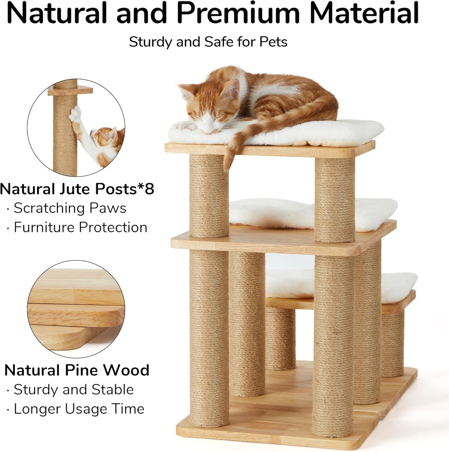 Solid Wood Dog Stairs 20in Pet Ramp with Cat Scratching Post