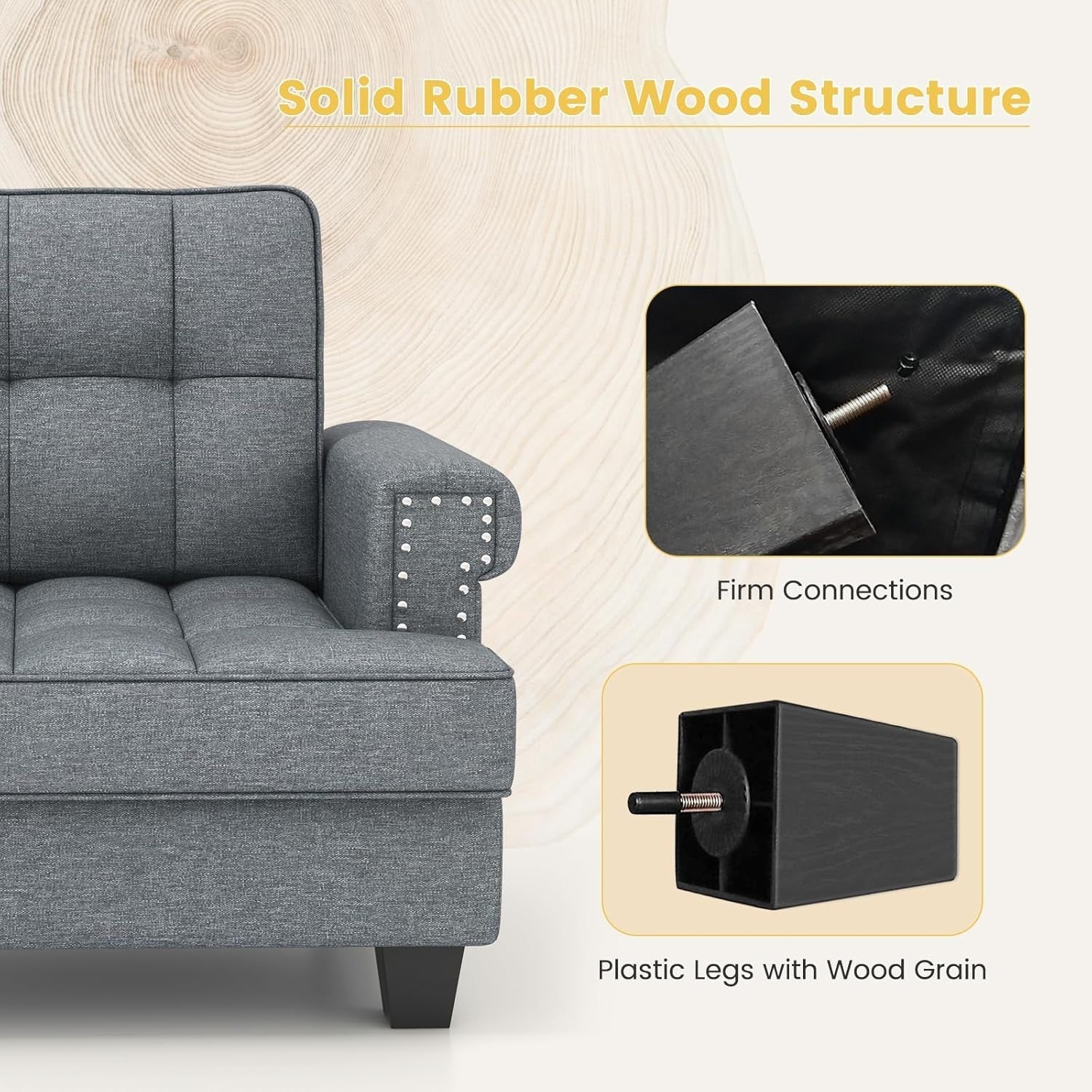 Grey Tufted Armchair Sofa Comfy Lounge Chair Wide Seat Reading Room