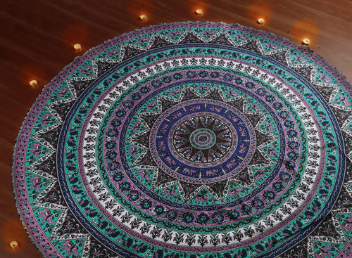 Sea Green Mandala Tapestry 20x20in Boho Wall Hanging Cotton