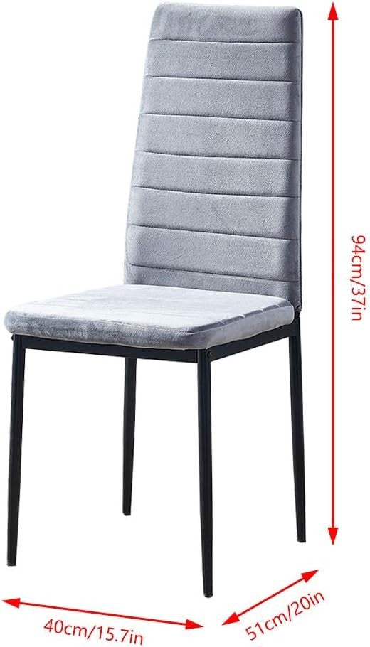 Black Dining Table Set 4 Grey Velvet Chairs Modern Space-Saving Kitchen